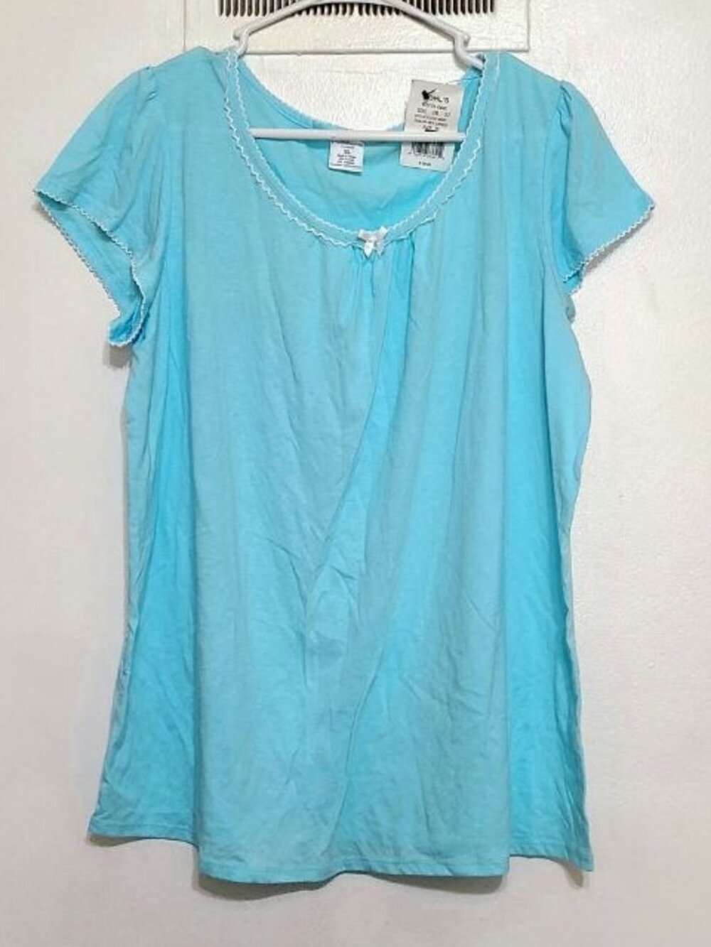 Light Blue Lace Trim Bow Detail Top